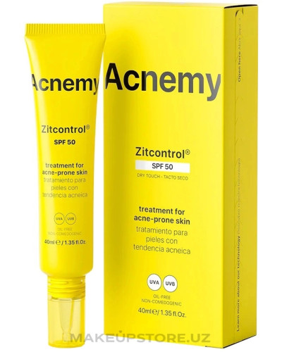 Сонцезахисний крем для проблемної шкіри Acnemy zitcontrol spf 50 treatment for acne-prone skin