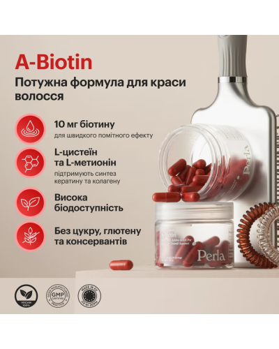 Биотин с аминокислотами для волос Perla Helsa A-Biotin 60 капсул