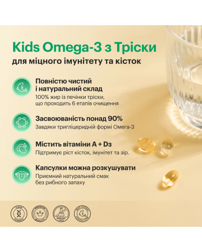 Омега-3 из трески для детей Perla Helsa Kids Omega-3 Cod с витаминами A и D3 — 120 капсул