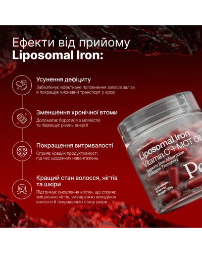 Ліпосомальне залізо Perla Helsa Liposomal Iron з вітаміном C та MCT 60 капсул