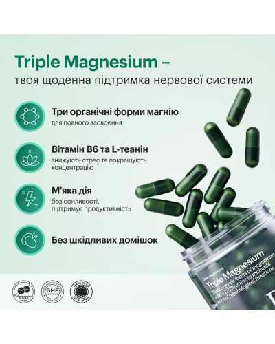 Диетическая Добавка Магний 3 форм + L-теанин + B6 Perla Helsa Triple Magnesium, 60 капсул