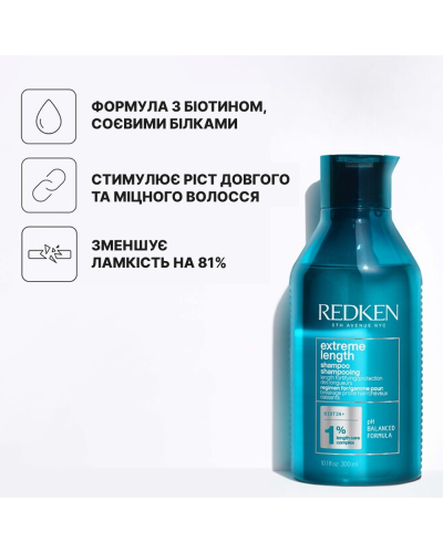 Шампунь з біотином для довгого волосся Redken Extreme Length Shampoo 300 мл