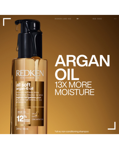 Олійка для сухого та ламкого волосся Redken All Soft Argan-6 Oil 100 мл – живлення та термозахист