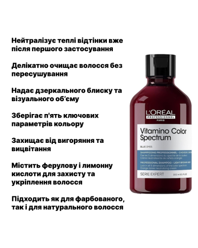 Шампунь против оранжевых оттенков блеск и холодный тон L'Oréal Professionnel Vitamino Color Spectrum Blue Dyes Shampoo 300 мл
