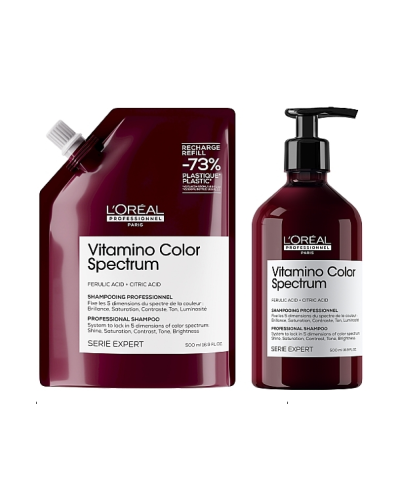 Профессиональный шампунь для сияющего блеска и сохранение 5 измерений цветового спектра после окрашивания волос L'Oreal Professionnel Vitamino Color Spectrum Shampoo 500 мл