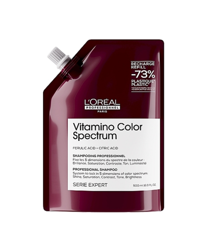 Профессиональный шампунь для сияющего блеска и сохранение 5 измерений цветового спектра после окрашивания волос L'Oreal Professionnel Vitamino Color Spectrum Shampoo refill 500 мл
