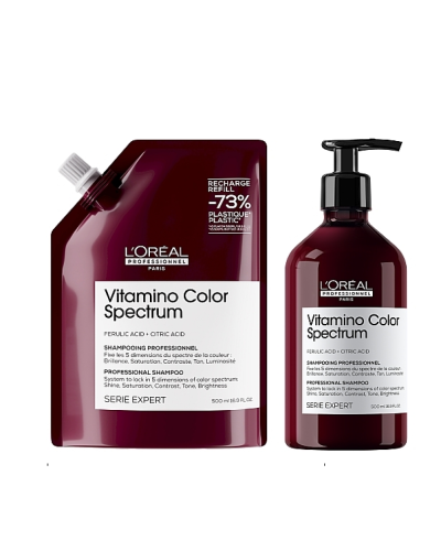 Профессиональный шампунь для сияющего блеска и сохранение 5 измерений цветового спектра после окрашивания волос L'Oreal Professionnel Vitamino Color Spectrum Shampoo refill 500 мл