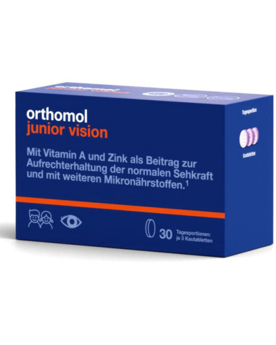 Orthomol Junior Vision жевательные таблетки для укрепления зрения ребенка, Черника - Персик 30 дней
