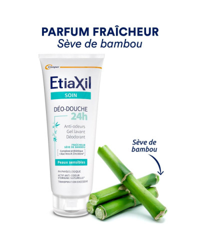 Etiaxil Care Deo-Douche Protection 24h Deodorant Shower Gel Bamboo Tube, гель-дезодорант для душу з пробіотиком бамбуковий, 200 мл