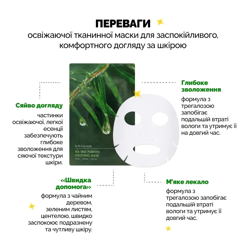 Dr.Ceuracle Tea Tree Purifine Soothing Mask Заспокійлива маска з екстрактом чайного дерева 1 шт