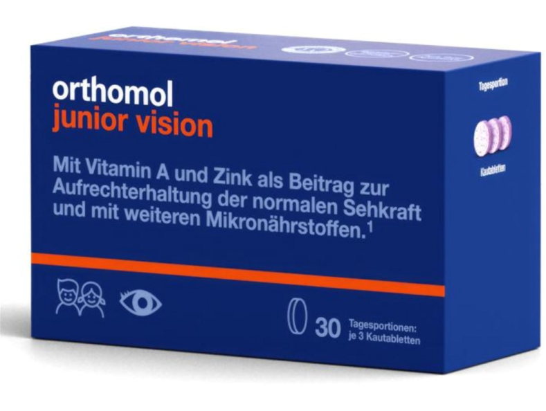 Orthomol Junior Vision жувальні таблетки для зміцнення зору дитини, Чорниця - Персик 30 днів